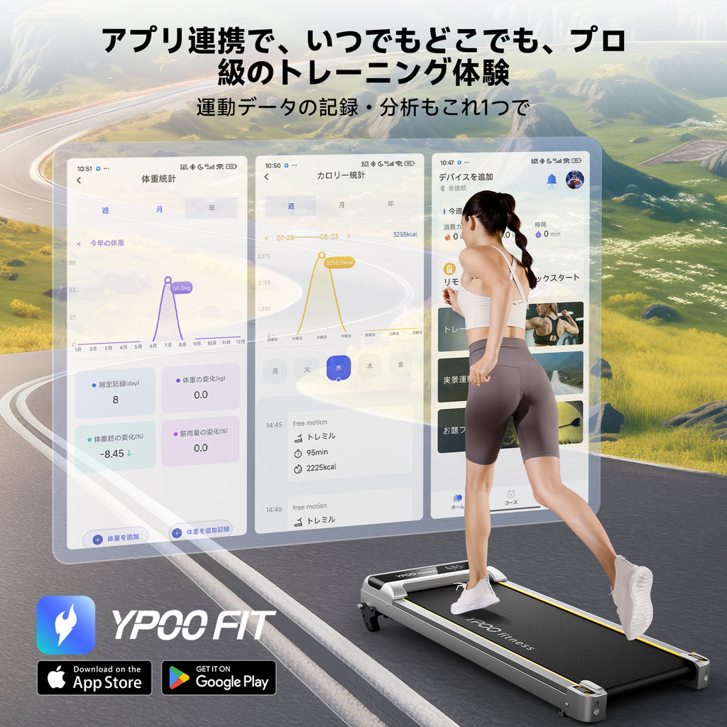 YPOO ランニングマシーン ルームランナー 家庭用 静音 【折りたたみ式&見やすい操作パネル】 3段階傾斜 ウォーキングマシン MAX12km/h アプリ連動 106cm広幅走行面 男女兼用 高齢者